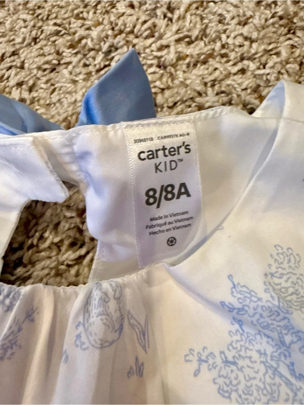Carters Girls White and Light Blue Toile Easter Dress